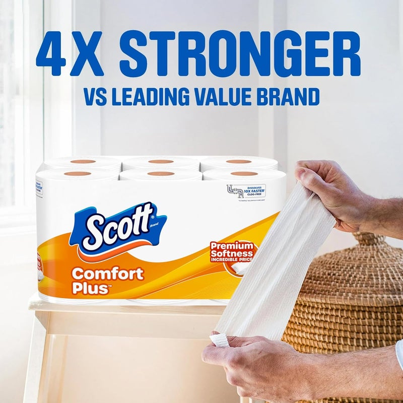 Scott ComfortPlus Toilet Paper, 12 Double Rolls, 231 Sheets per Roll, Septic-Safe, 1-Ply Toilet Tissue - Image 3